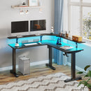 Rolanstar Standing Desk L Shaped with LED Light and Power Outlet, Electric Height Adjustable Desk with Monitor Stand, Carbon Fiber