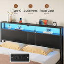 Rolanstar Twin Bed Frame with 4 Storage Drawers, Charging Station and LED Lights, Metal Platform Bed with 2-Tier Storage Headboard, No Box Spring Needed, Easy Assembly, Noise-Free, Black
