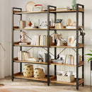 Rolanstar Bookshelf 5 Tier with 4 Hooks, Reversible Corner Bookshelf, 65" Industrial Wooden Bookcase with Open Shelves and Metal Frame for Living Room, Bedroom, Home Office, Rustic Brown