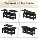 Rolanstar Coffee Table 47.2", 2 Way Lift Top Farmhouse Center Table with Hidden Compartment, Open Shelf & X Wooden Support for Living Room, Black
