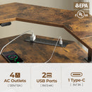 Rolanstar Standing Desk L Shaped with LED Light and Power Outlet, Electric Height Adjustable Computer Office Desk Sit Stand Up with Monitor Stand, Rustic Brown