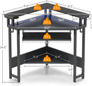 Rolanstar Corner Desk,44.5" W x 34.5" H Small Computer Desk with Power Outlets, Gaming Desk with LED Lights, Triangle Corner Table with Keyboard Tray & Monitor Stand for Small Space, Black