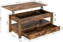 Rolanstar Coffee Table, Lift Top Coffee Table with Drawers and Hidden Compartment, Retro Central Table with Wooden Lift Tabletop, for Living Room,Rustic Brown