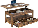 Rolanstar Coffee Table, Lift Top Coffee Table with Drawers and Hidden Compartment, Retro Central Table with Wooden Lift Tabletop, for Living Room,Rustic Brown