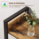 Rolanstar Bookshelf 5 Tier with 4 Hooks, Reversible Corner Bookshelf, 65" Industrial Wooden Bookcase with Open Shelves and Metal Frame for Living Room, Bedroom, Home Office, Rustic Brown