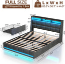 Rolanstar Full Size Bed Frame with LED Lights and Charging Station, Upholstered Bed Storage Headboard & Drawers, Heavy Duty Wood Slats, Easy Assembly