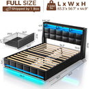 Rolanstar Full Size Bed Frame with LED Lights and Charging Station, PU Leather Bed Storage Headboard & Drawers, Heavy Duty Wood Slats, Easy Assembly, Black