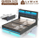Rolanstar Queen Size Bed Frame with LED Lights and Charging Station, Upholstered Bed Storage Headboard & Drawers, Heavy Duty Wood Slats, Easy Assembly