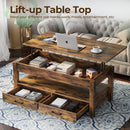 Rolanstar Coffee Table, Lift Top Coffee Table with Drawers and Hidden Compartment, Retro Central Table with Wooden Lift Tabletop, for Living Room,Rustic Brown