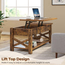 Rolanstar Coffee Table 47.2", 2 Way Lift Top Coffee Table with Hidden Compartment, Lift Top Coffee Table with Open Shelf & X Wooden Support, Farmhouse Center Table for Living Room, Rustic Brown