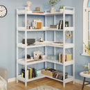 Awbree Bookshelf 5 Tier, Reversible Wood Corner Bookcase with Open Shelves for Living Room