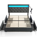 Rolanstar Queen Size Bed Frame with Charging Station and LED Lights, Dark Grey, UPC 810142980005