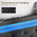 Rolanstar Queen Size Bed Frame with Charging Station and LED Lights, Dark Grey, UPC 810142980005