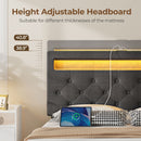 Rolanstar Queen Size Bed Frame with Charging Station and LED Lights, Dark Grey, UPC 810142980005