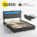 Rolanstar Queen Size Bed Frame with Charging Station and LED Lights, Dark Grey, UPC 810142980005