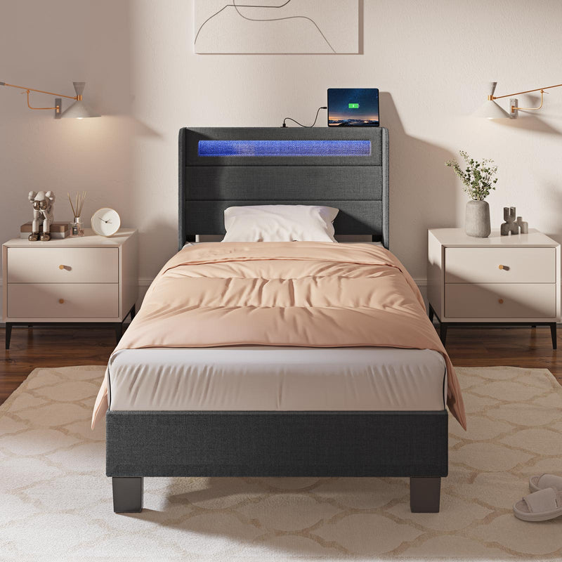 Rolanstar Bed Frame with Headboard and Motion Activated Night Light