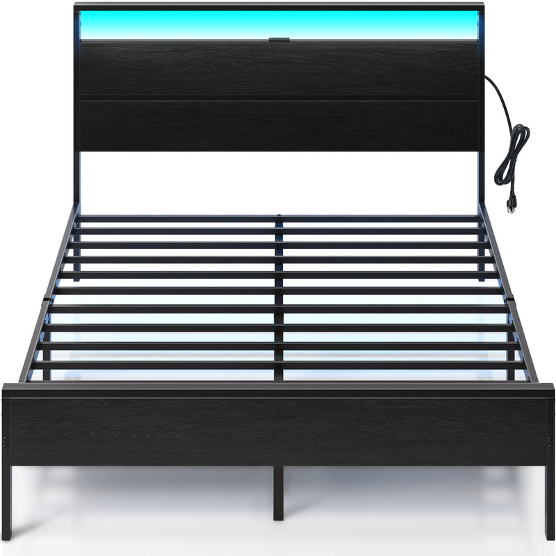 Rolanstar Metal Platform Bed Frame with Charging Station LED Lights Headboard