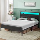 Bed Frame with Headboard, Metal Platform bed with LED Lights, Power Outlets & Under-Bed Storage
