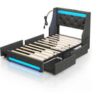 Rolanstar Bed Frame with LED Lights and Charging Station, Upholstered Bed with Drawers, Wooden Slats, Noise Free, Easy Assembly