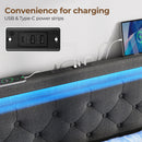 Rolanstar Bed Frame with LED Lights and Charging Station, Upholstered Bed with Drawers, Wooden Slats, Noise Free, Easy Assembly