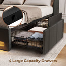 Rolanstar Bed Frame with LED Lights and Charging Station, Upholstered Bed with Drawers, Wooden Slats, Noise Free, Easy Assembly
