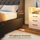 Rolanstar Bed Frame with LED Lights and Charging Station, Upholstered Bed with Drawers, Wooden Slats, Noise Free, Easy Assembly