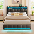 Rolanstar Upholstered Platform Bed Frame with Wingback Headboard, LED Lights & 4 Storage Drawers