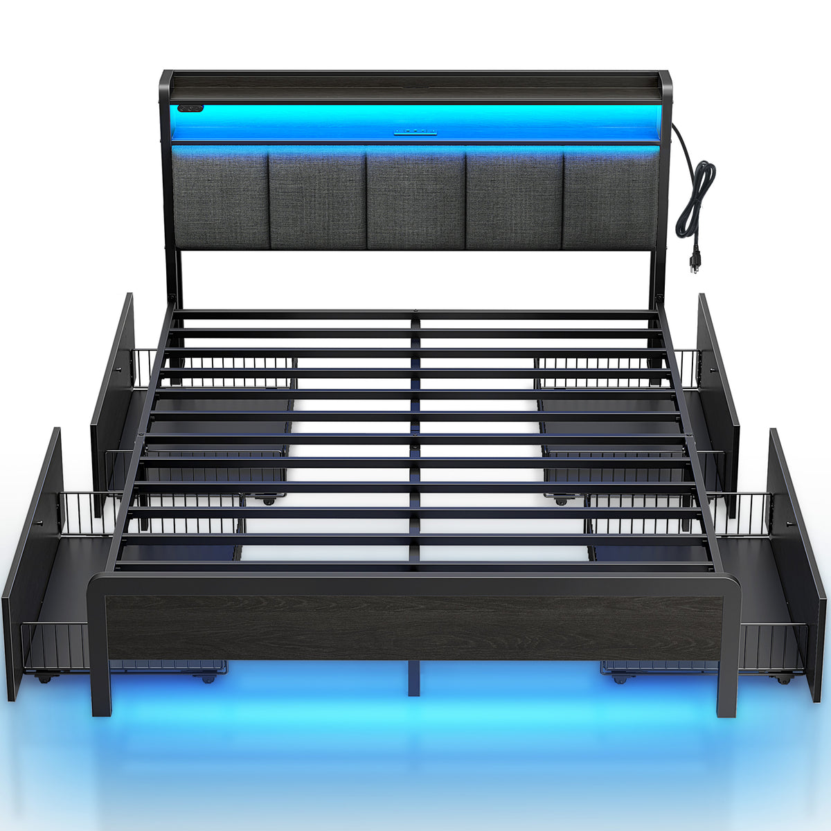 Rolanstar Bed Frame Queen Size with Charging Station, LED