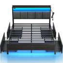 Rolanstar Bed Frame Queen Size with Charging Station, LED Headboard with Drawers, Dark Grey - 810142981866