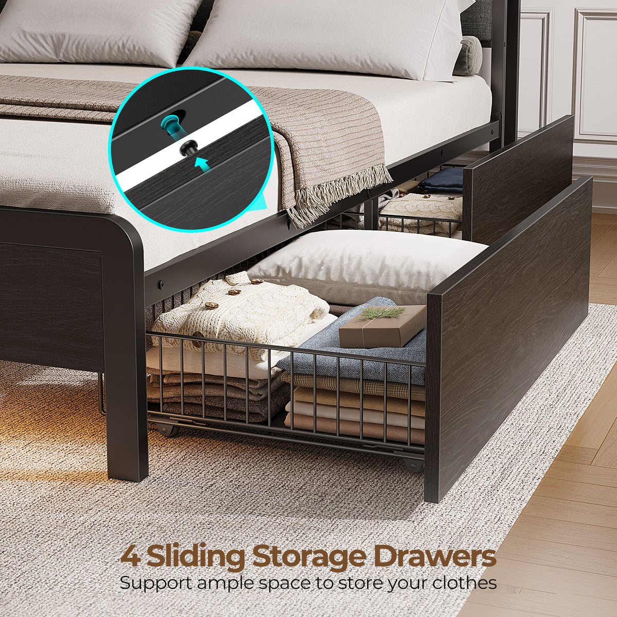 roiページ Rolanstar Bed Frame Queen Size with Charging Station, LED