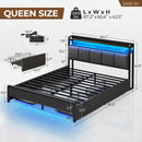 Rolanstar Bed Frame Queen Size with Charging Station, LED Headboard with Drawers, Dark Grey - 810142981866