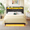 Storage Bed with USB Charging & LED Lights - Upholstered Wingback Design & Metal Frame Includes Headboard