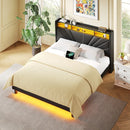 Storage Bed with USB Charging & LED Lights - Upholstered Wingback Design & Metal Frame Includes Headboard