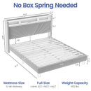 Storage Bed with USB Charging & LED Lights - Upholstered Wingback Design & Metal Frame Includes Headboard
