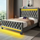 Rolanstar King Bed Frame with LED Light and Charging Station, Upholstered High Headboard and Footboard UPC-810142981521