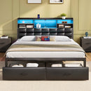 Rolanstar King Bed Frame with Drawers and Charging Station Black