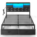 Rolanstar Full Bed Frame with Drawers and Charging Station Black