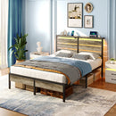 Rolanstar Bed Frame with Power Outlets& Led Lights,Bed Frame with Headboard & LED Lights, Metal Platform Bed with USB Charging Station, No Box Spring Needed