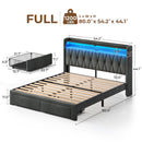 Rolanstar Bed Frame with Drawer, Storage Headboard with Charging Station and LED Lights, Upholstered Bed with Heavy Duty Wood Slats, No Box Spring Needed, Noise Free, Easy Assembly