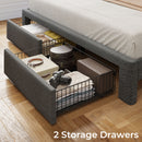 Rolanstar Bed Frame with Drawer, Storage Headboard with Charging Station and LED Lights, Upholstered Bed with Heavy Duty Wood Slats, No Box Spring Needed, Noise Free, Easy Assembly