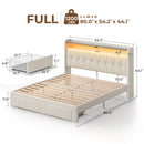 Rolanstar Bed Frame with Drawer, Storage Headboard with Charging Station and LED Lights, Upholstered Bed with Heavy Duty Wood Slats, No Box Spring Needed, Noise Free, Easy Assembly