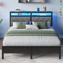 RR Bed Frame with Storage Headboard, Metal Platform Bed Frame with RGB Lights & Outlet