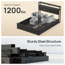 Rolanstar Full Size Bed Frame with 4 Storage Drawers, Charging Station and LED Lights, Metal Platform Bed with 2-Tier Storage Headboard, No Box Spring Needed, Easy Assembly, Noise-Free, Black