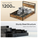 Rolanstar Queen Bed Frame with 4 Storage Drawers, Charging Station and LED Lights, Metal Platform Bed with 2-Tier Storage Headboard, No Box Spring Needed, Easy Assembly, Noise-Free, Rustic Brown