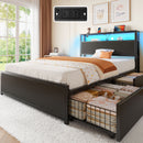 Rolanstar Twin Bed Frame with 4 Storage Drawers, Charging Station and LED Lights, Metal Platform Bed with 2-Tier Storage Headboard, No Box Spring Needed, Easy Assembly, Noise-Free, Black
