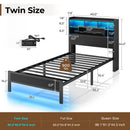 Rolanstar Bed Frame Twin Size with Charging Station, LED Bed Frame with Storage Headboard, Black