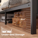 Rolanstar Bed Frame Twin Size with Charging Station, LED Bed Frame with Storage Headboard, Black