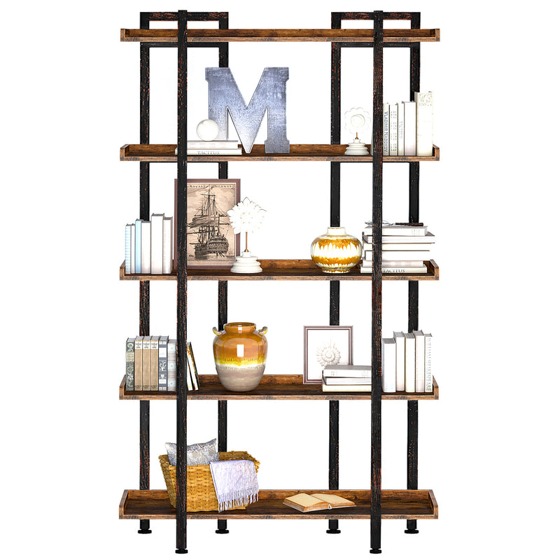 Rolanstar Bookshelf 5-Tier, 71.8’’H Industrial Book Shelf, Large Bookcases and Bookshelves with Open Shelves, Open Display Shelves with Metal Frame for Living Room Bedroom Home Office