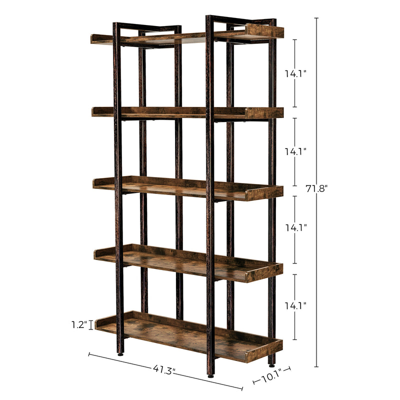 Rolanstar Bookshelf 5-Tier, 71.8’’H Industrial Book Shelf, Large Bookcases and Bookshelves with Open Shelves, Open Display Shelves with Metal Frame for Living Room Bedroom Home Office