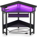 Rolanstar Corner Desk, 44.5" W x 34.5" H Small Computer Desk with Power Outlets, Gaming Desk with LED Lights, Triangle Corner Desk with Keyboard Tray & Monitor Stand for Small Space,